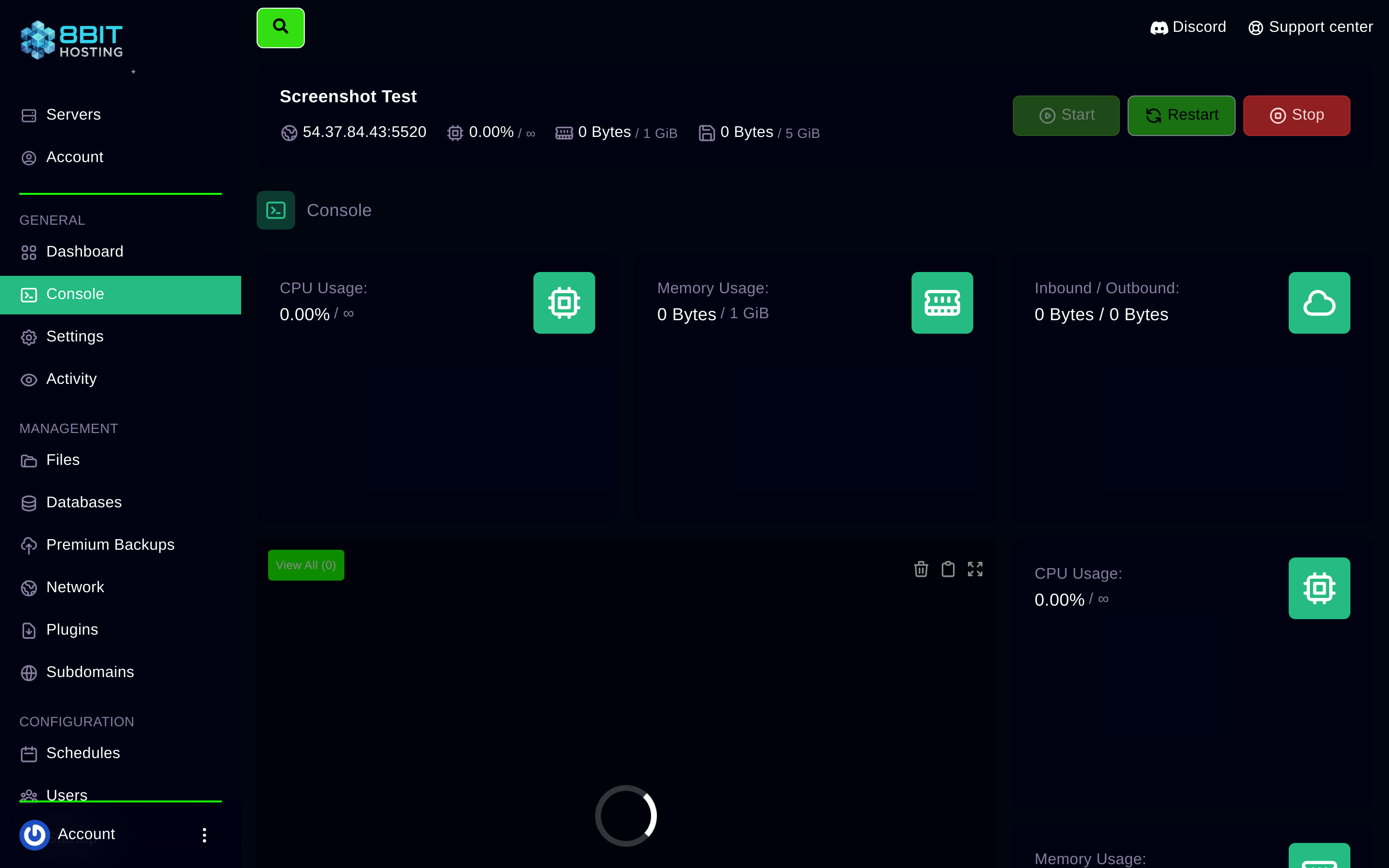 Panel Console tab: full server access is included with every free trial