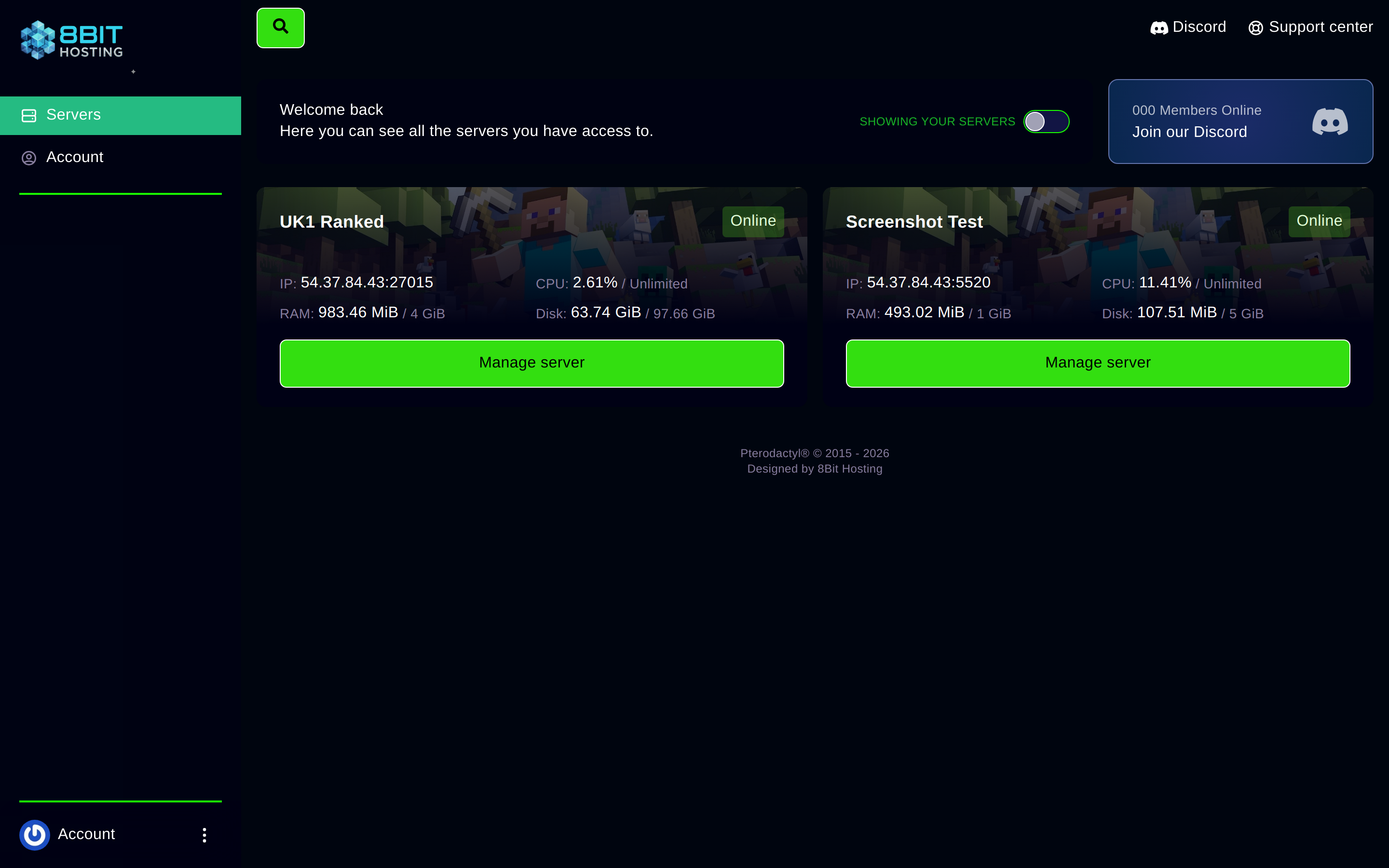 8Bit Hosting panel server list