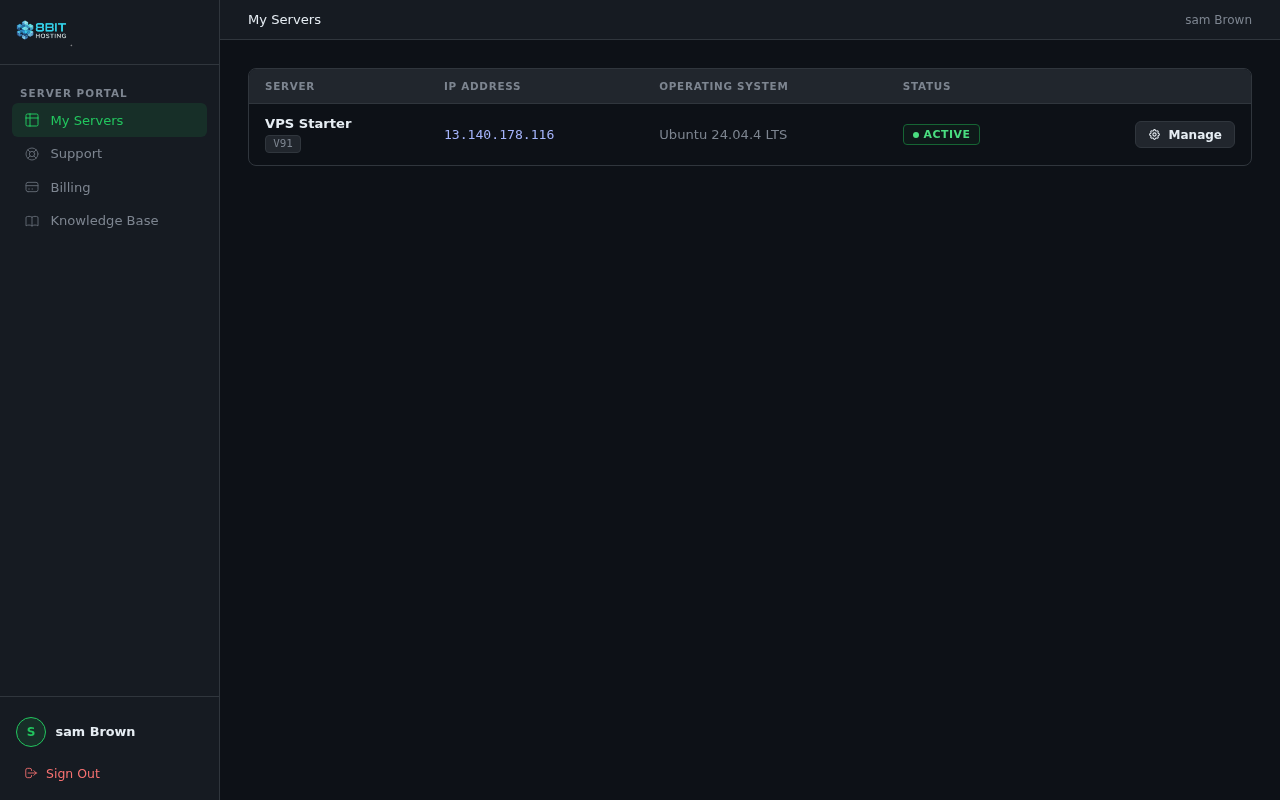 My Servers dashboard