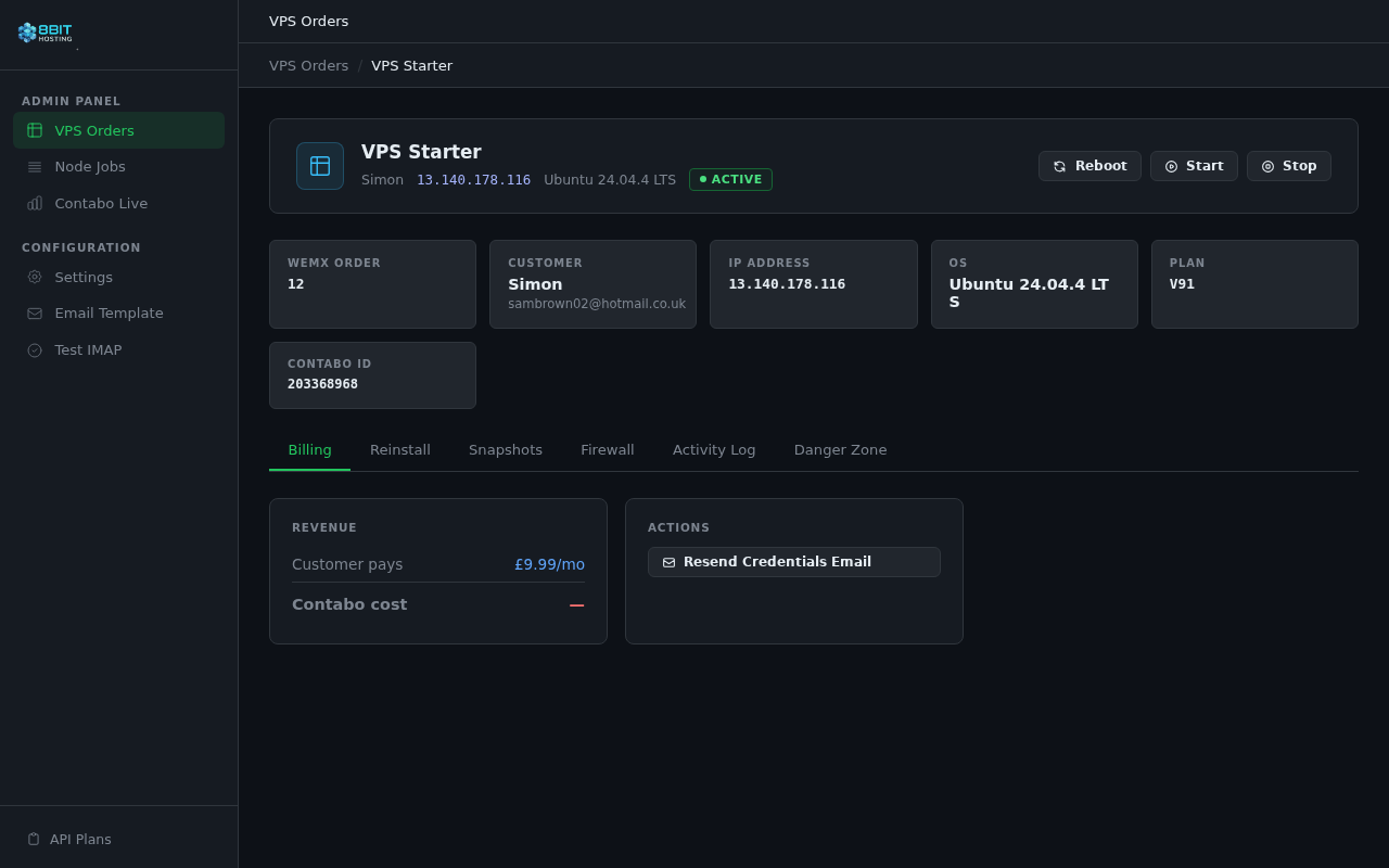 Admin VPS order detail