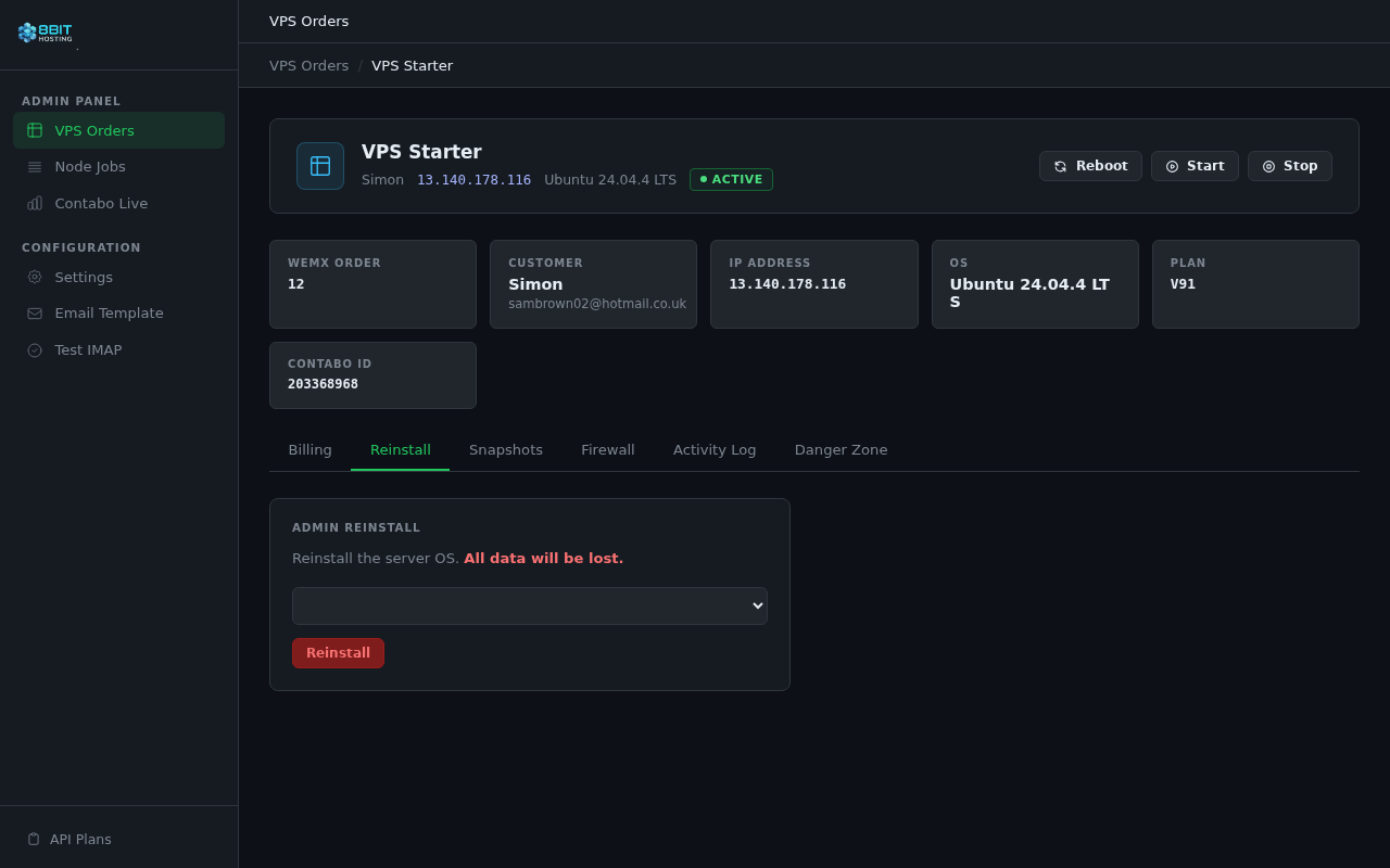 Admin reinstall tab