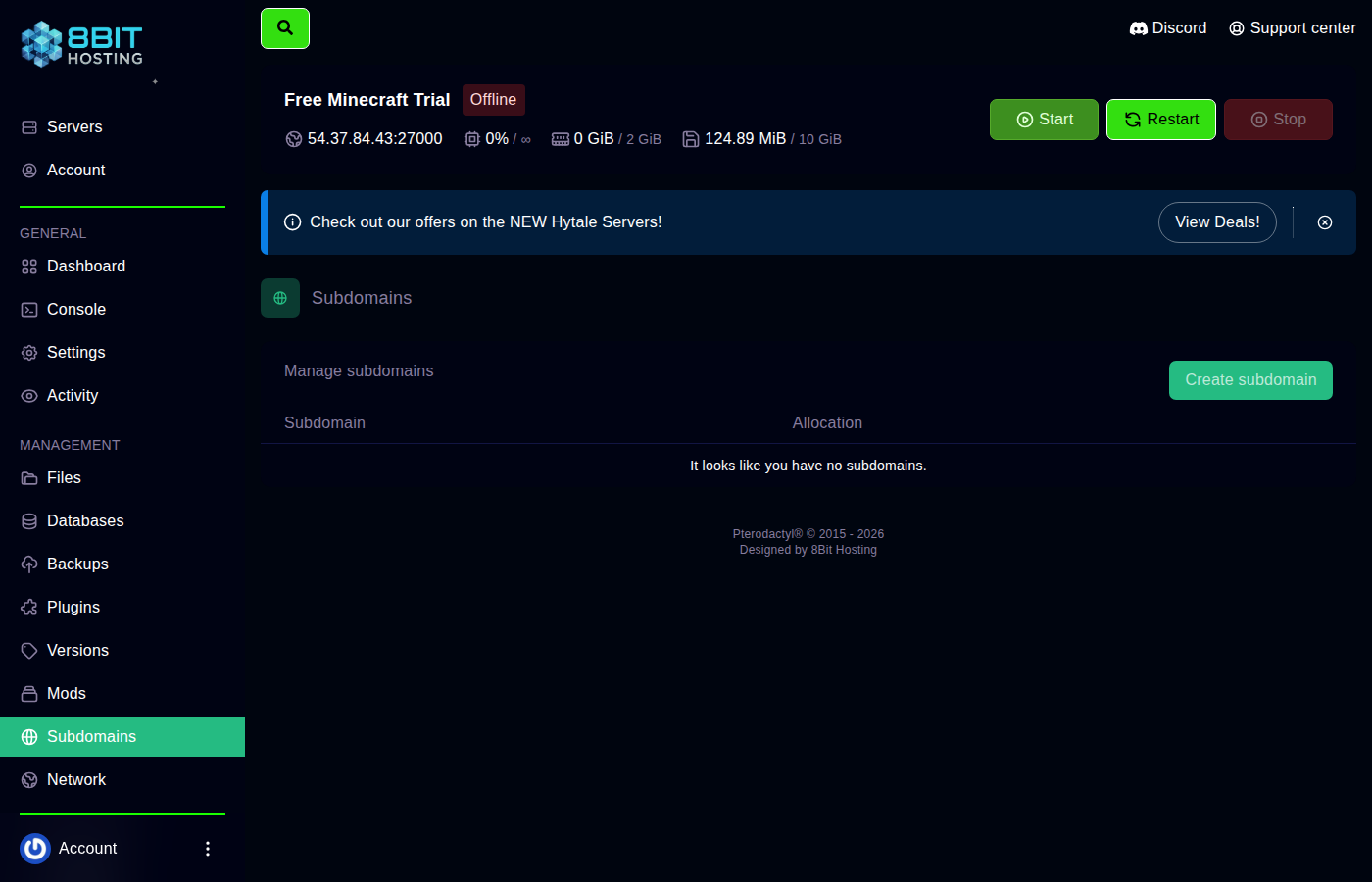 Subdomains tab
