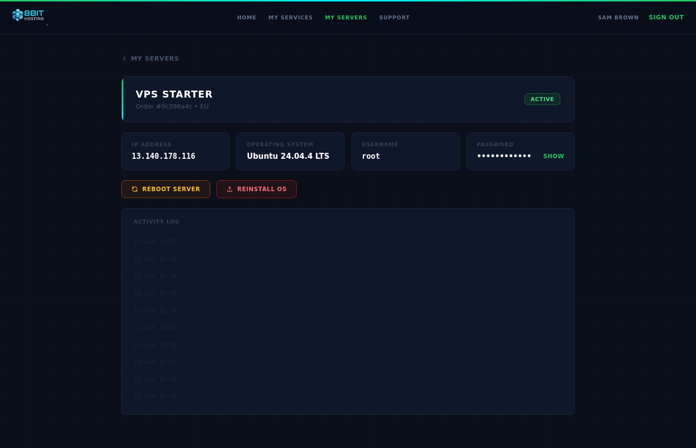 Reboot button in the 8Bit Server Portal